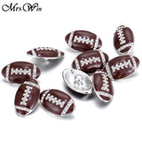 6pcs/lot Mrs Win Snap Jewelry 18MM Rhinestone Brown Football Snap Metal Buttons for Snap Jewelry Bracelets