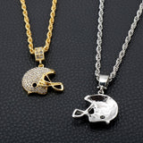Football Helmet Sports Crystal Metal Chain Pendant Necklaces For Women/Men Jewelry Gift