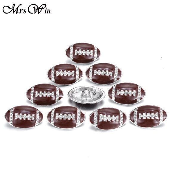 6pcs/lot Mrs Win Snap Jewelry 18MM Rhinestone Brown Football Snap Metal Buttons for Snap Jewelry Bracelets