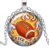 Football Spirit Necklace Gift Glass Convex Round Pendant Necklace Jewelry