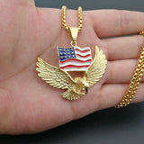 American Flag Eagle Pendant 4 Size Stainless Steel Chain Military Soldier Men's Necklace Golden Neck Jewelry Dropshipping