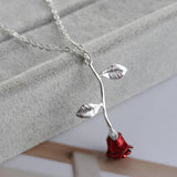 Enchanted Red Rose Flower Necklace