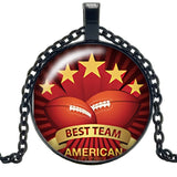 Football Spirit Necklace Gift Glass Convex Round Pendant Necklace Jewelry