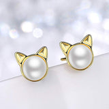 18K Gold Plated Kitten Ears Pearl Stud Earring